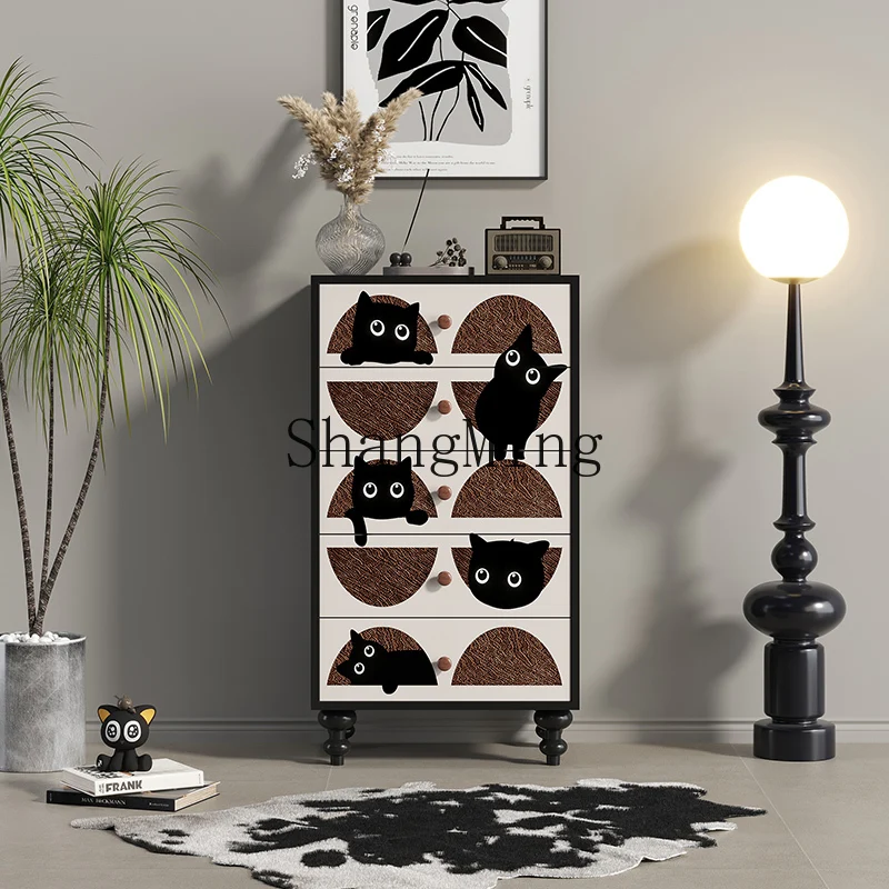 FG good-looking  solid wood chest cabinet household living room stand cabinet retro style bedroom bedside drawer storage cabinet