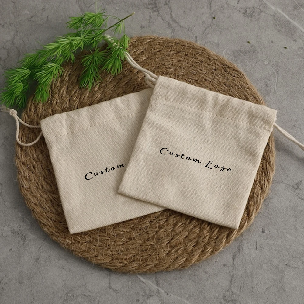100Pcs Natural Jewelry Cotton Canvas Bag Burlap Gift Eco Pouch Wedding Favors Necklace Earrings Rings Portable Mirror Organizer
