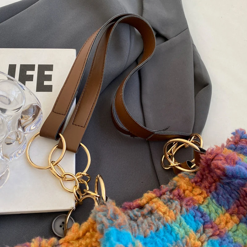 حقيبة كتف منقوشة من القطيفة على شكل خروف مخملي وحقيبة كروس، سعة كبيرة، حقيبة يد عصرية للخريف والشتاء في الهواء الطلق