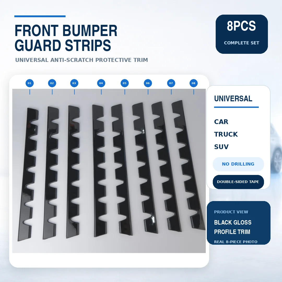 8PCS Universal Anti-Scratch Front Bumper Guard Strips, Protective Trim with Double-Sided Tape No Drilling for Car Truck SUV