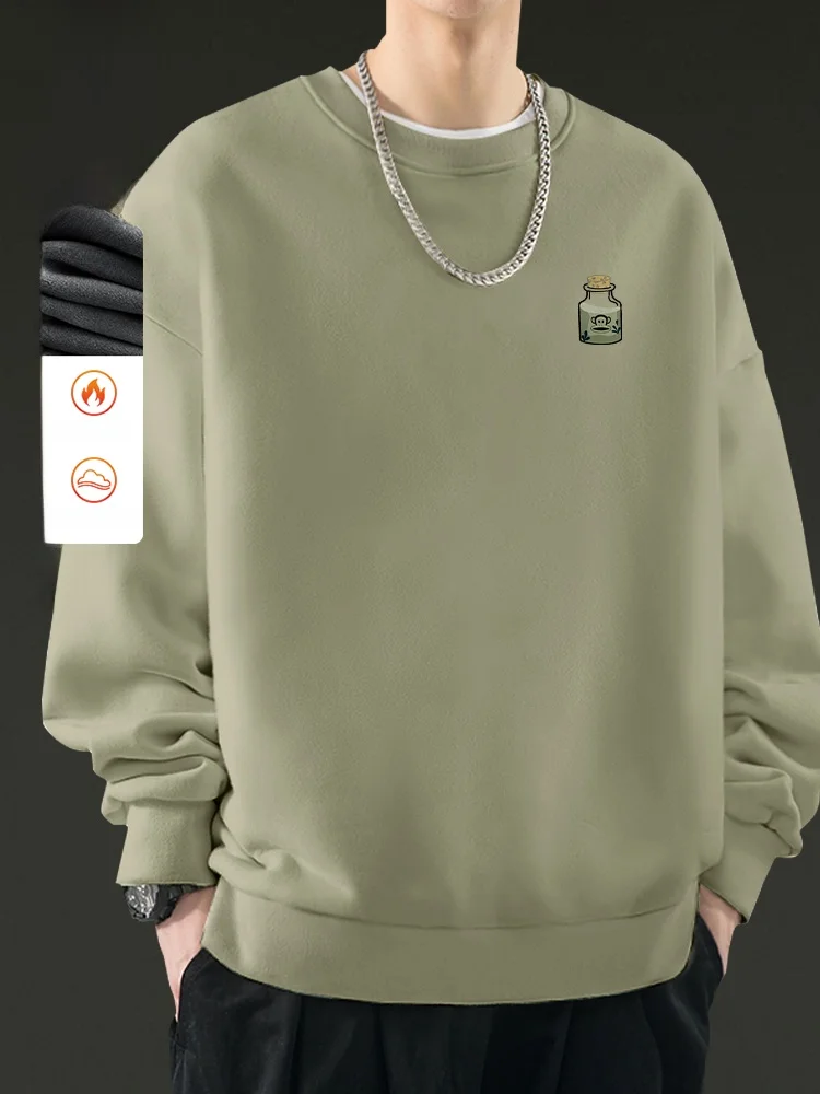 

Men's round Ne Fce Lined Thiened Sweatirt Casual Sle Winter Collection Comfortable Wear for Daily Use