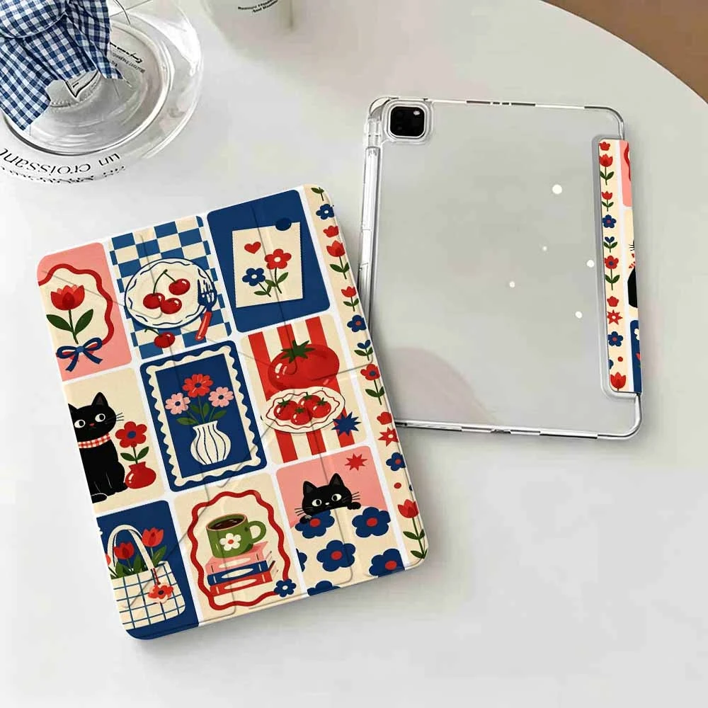 Hot Retro Cafe Pattern For Samsung Galaxy Tab A8 A9 A11 S6 S7 S8 S9 S10 FE Plus Lite Protective With Pen Slot Tablet Case