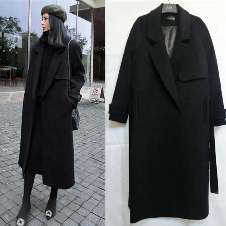 New medium long women's woolen coat Slim fitting belt women's woolen coat