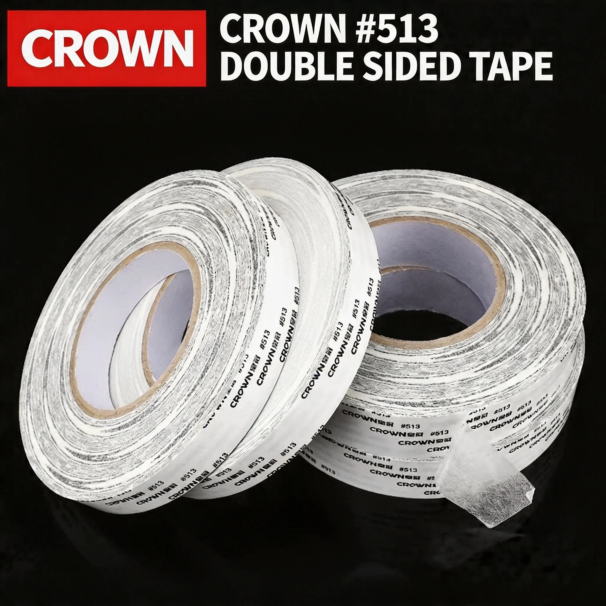 2 rolls CROWN #513 Double-Sided Cotton Paper Tape, High Tack Heat Resistant Translucent Acrylic Adhesive Tape for Nameplate