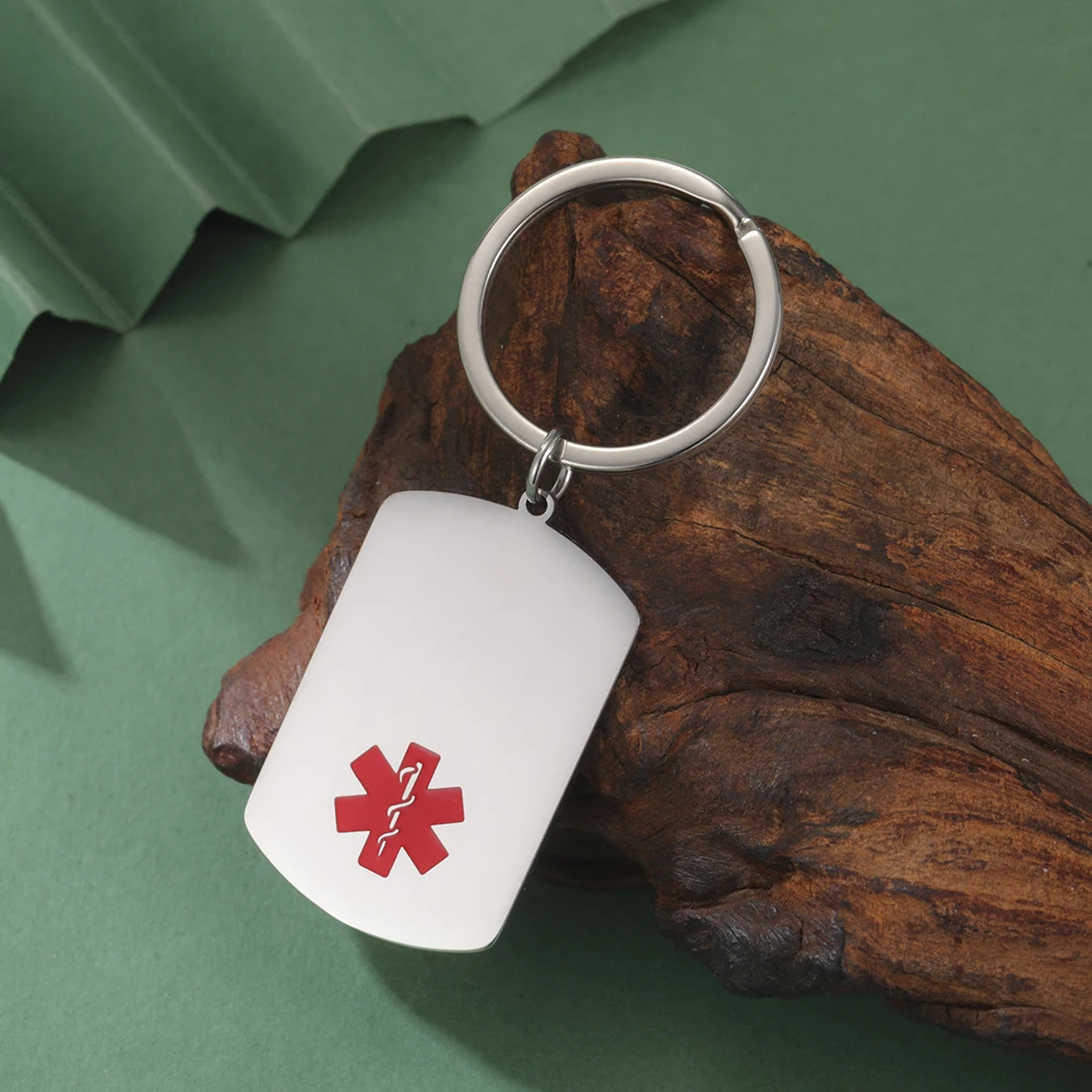 

Dawapara Medical Alert ID Keychain Personalized Custom Keychain Emergency Keyring Stainless Steel Jewelry
