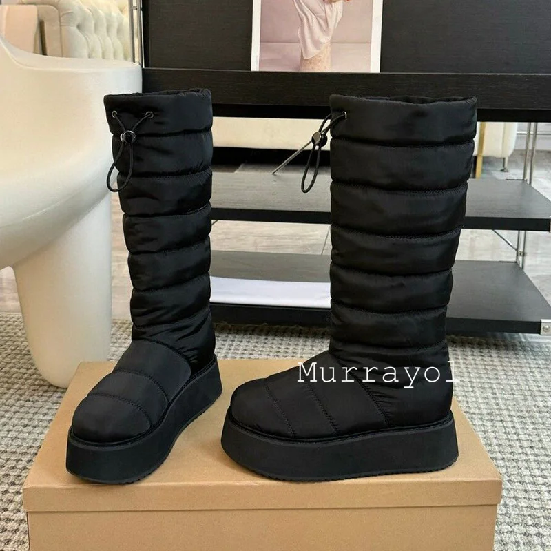 여성용 아이더 다운 드로스트링 디자인 스노우 부츠, 겨울 아웃웨어, 미끄럼 방지 앵클 부츠, 라운드 토, 따뜻함, 두꺼운 바닥, 짧은 보타스, 신상