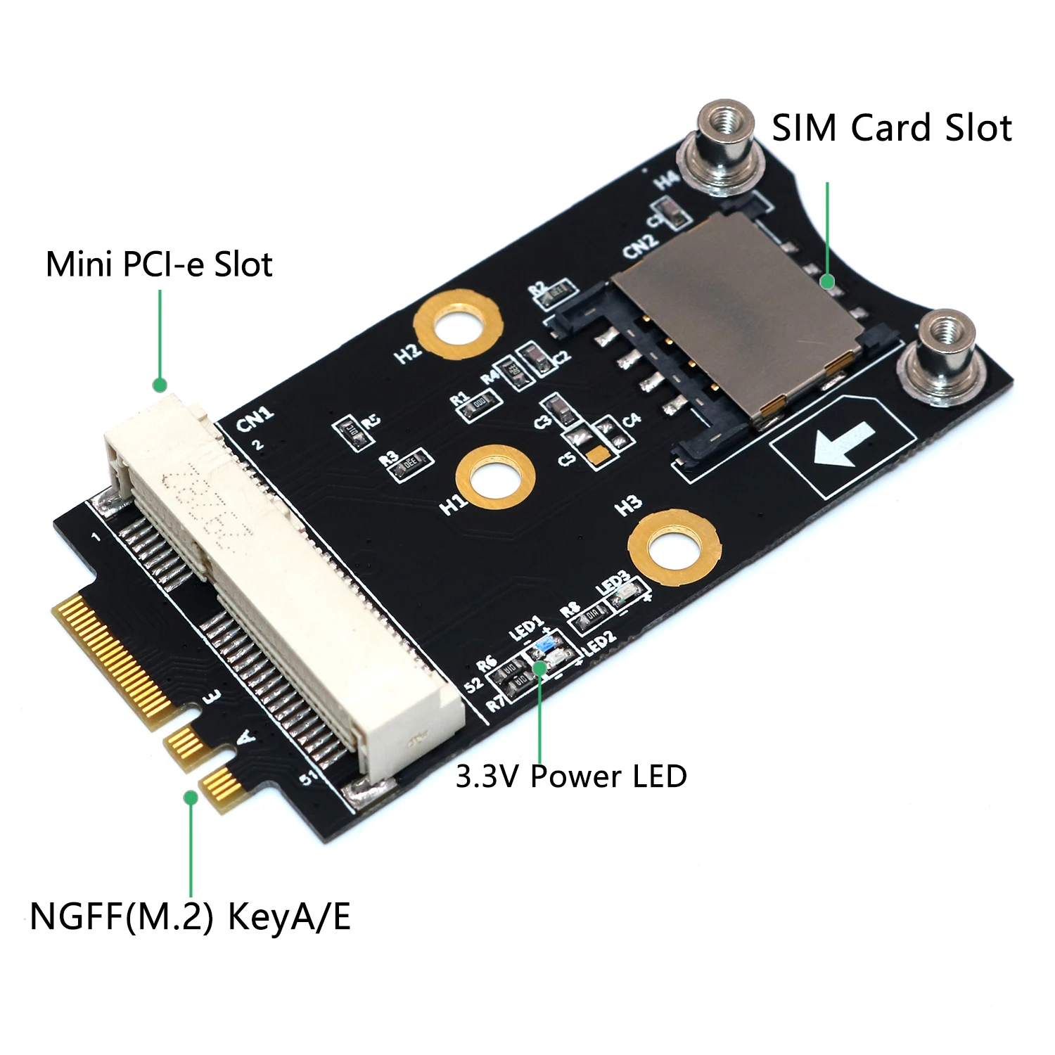 Mini PCI-E to M.2(NGFF ) key A/E Adapter With SIM card Slot for WiFi/WWAN/LTE Module