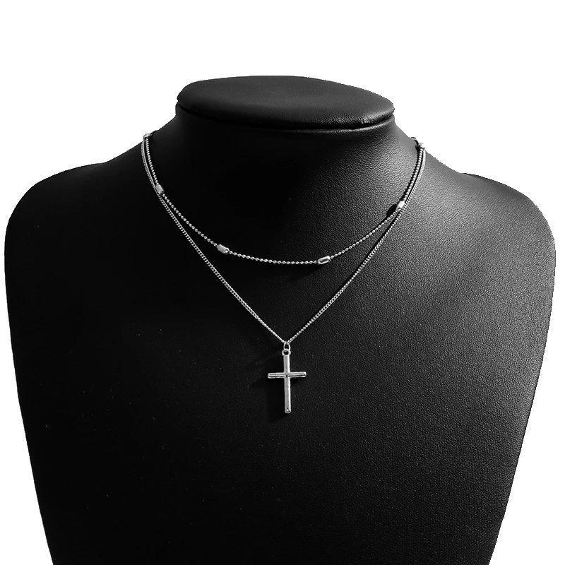 Vintage Kreuz Anhänger Halskette für Frauen Gold Silber Farbe Mehrschichtige Ovale Perlen Kette Halskette Minimalismus Weiblichen Schmuck – Detail 5