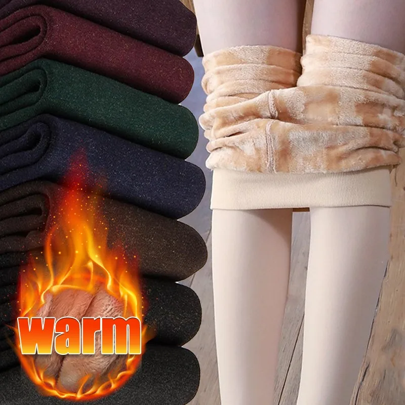 Leggings da donna sottili foderati in pile nero color pelle a vita alta attillati morbidi termici invernali caldi casual da indossare ogni giorno calzini elastici