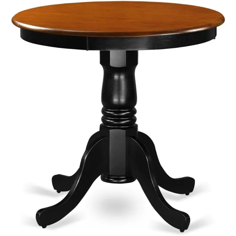 EMT-BCH-TP Eden Kitchen Dining Table - a Round Solid Wood Table Top with Pedestal Base, 30x30 Inch, Black & Cherry