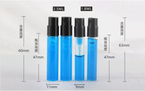 500pcs Invisible Springs Sprayer 1.5ml 1.8ml 2ml 2.5ml  Bayonet Glass Perfume Bottle Sample Refillable For Fragrance Perfume