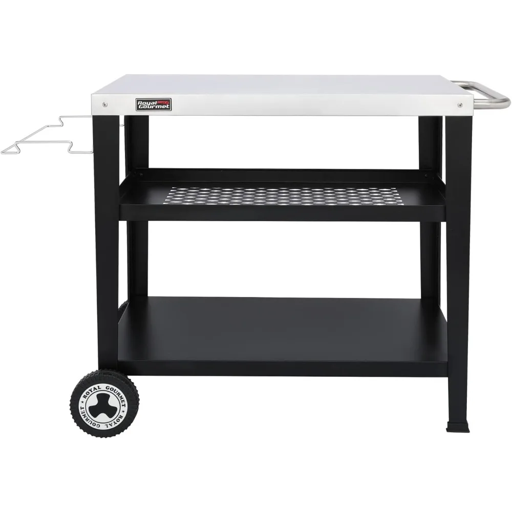 

Rolling Dining Table with Trash Bag Holder, Outdoor Garden Patio BBQ Kitchen Food Prep Table Cart, 34"L x 20"W Stainles