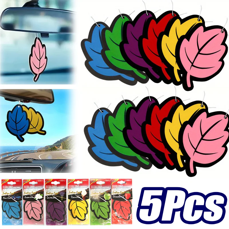 

5Pcs Newest Car Air Freshener Car Hanging Vanilla Perfume Fragrance LeafShape Natural Scented Tea Paper Car Interior Accessories