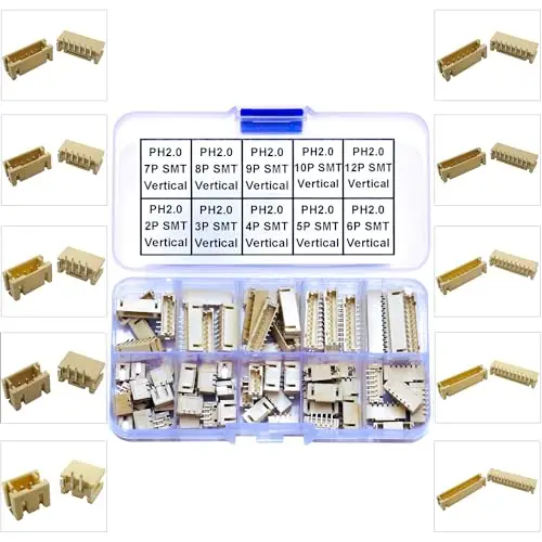 JST Connector Kit, PH2.0 SMT Header Jst 2mm Pitch IC Socket Plugs Adapter, JST-PH Top Type Vertical Header (PH2.0-SMT-Ver)