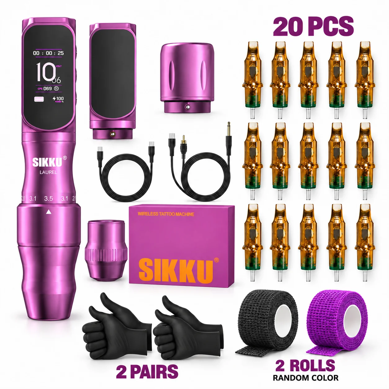 SIKKU Wireless Tattoo Machine Pen, Professional Rotary Tattoo Machine, 2000mAh Battery, 8H Runtime, Powerful Custom Moto