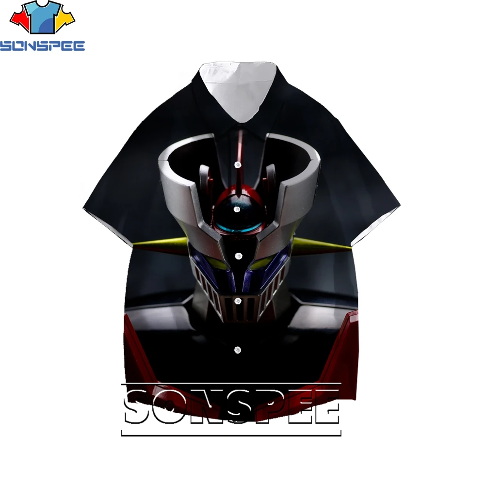 SONSPEE 3D Printing Mazinger Z Cartoon Anime Men's Hawaiian Blouse Ladies Fun Shirts Loose Casual Trend Personality Harajuku