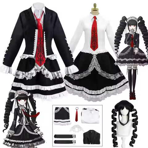 Anime Danganronpa Taeko Yasuhiro Cosplay Costume Wig Black Lolita Dress Celestia Ludenberg Full Set Halloween Carnival Women