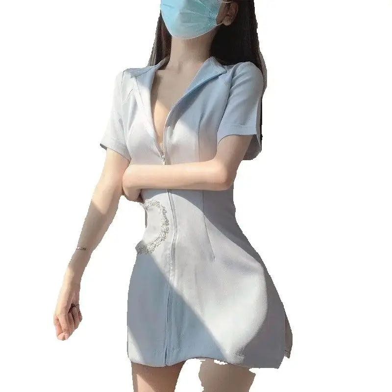 

Сексуальное мини-платье медсестры с глубоким V-образным вырезом для женщин, костюм для ролевых игр, однотонная милая одежда для косплея медсестры, вечерние наряды на Хэллоуин, облегающее платье