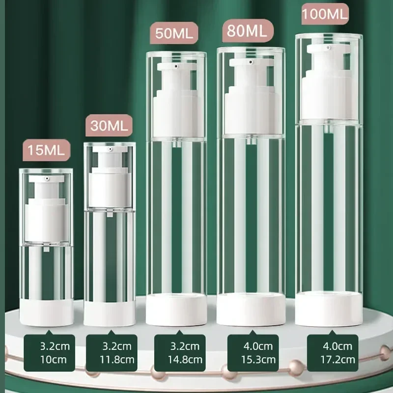 투명 에어리스 화장품 크림 펌프 병, 여행 크기 디펜서 화장품 용기, 크림 젤 로션, 15ml, 30ml, 50ml, 80ml, 100ml