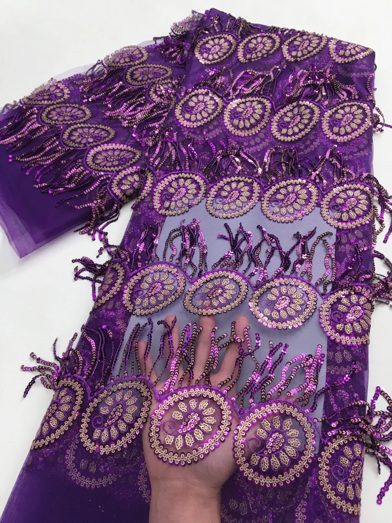 

African Sequins Beaded Groom Lace Fabric High Quality French Tulle Lace Fabric Embroidery Nigerian Lace Fabrics Sewing,5yard4653