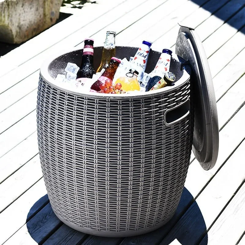 34L Beach Outdoor Garden Rattan Stool Bar Ice Table Storage Plastic Beer Cooler