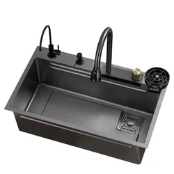 Large waterfall style rain shower dishwasher, 304 stainless steel kitchen sink