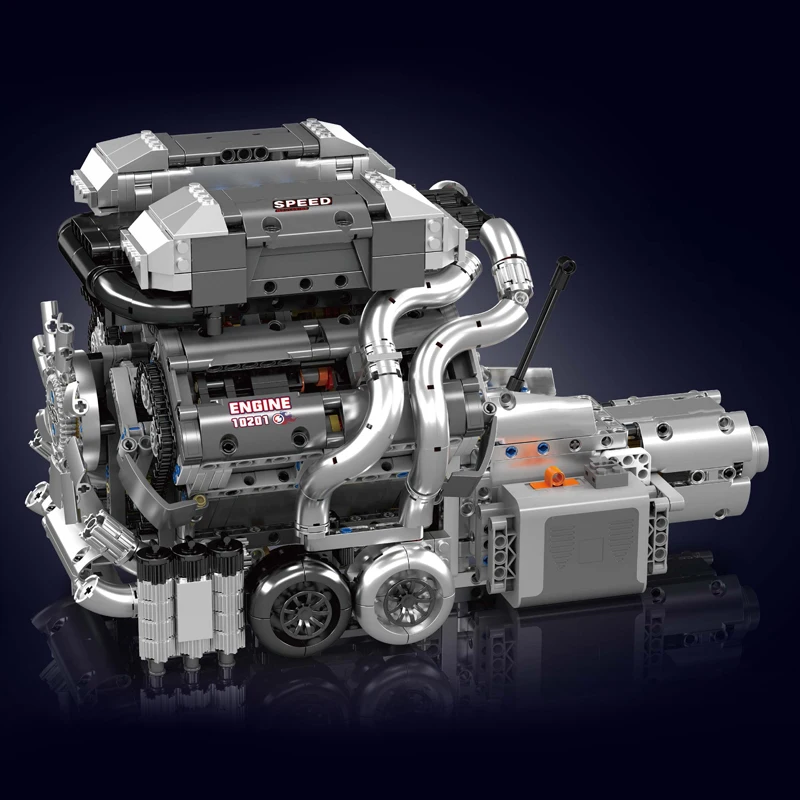 Mould King 10201 Technisches Automotorspielzeug Der motorisierte Supercar W16 Motor + Getriebe Baustein Ziegel Kindergeschenk