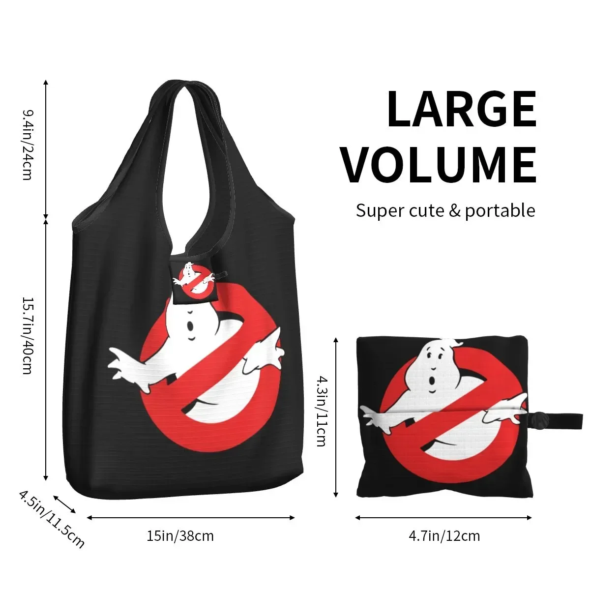 Kawaii Ghostbusters Shopping Tote Bag Portable Supernatural Comedy Film Grocery Shopper Shoulder