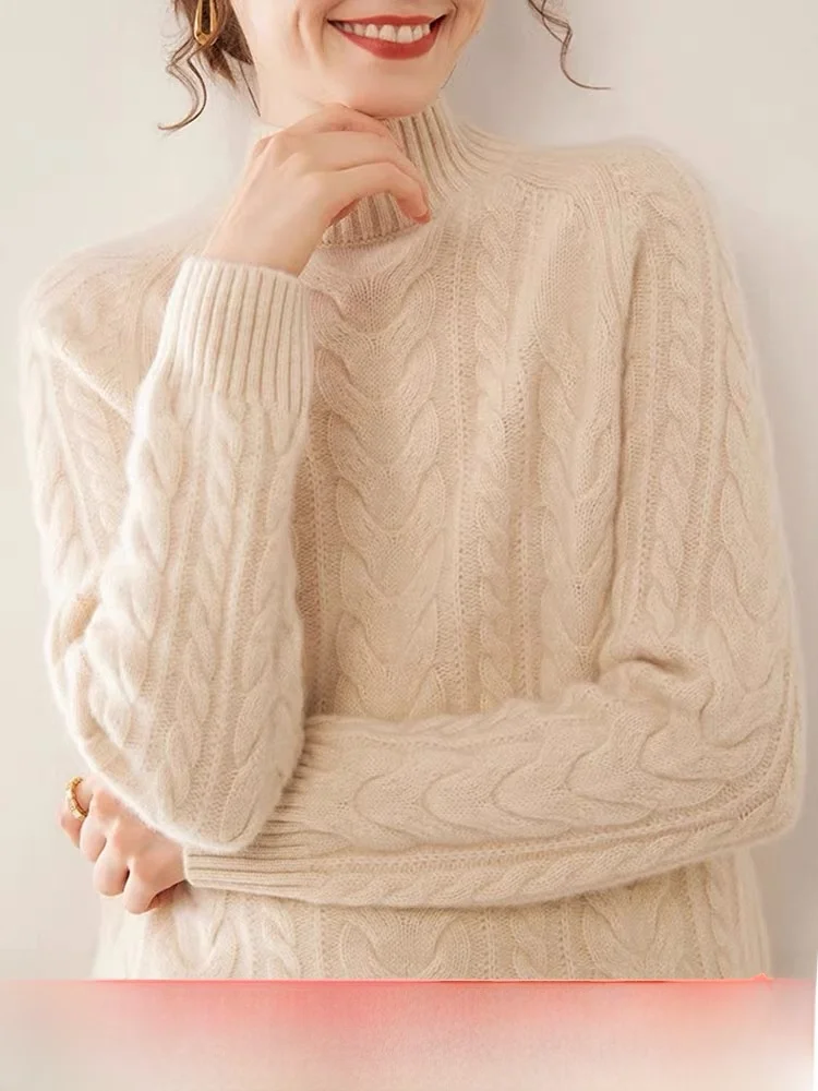 

Autumn Winter Loose Long Sve Camere Knit Sweater Women's Base Layer irt Twist Flower Pure Color Warm Thermal Top