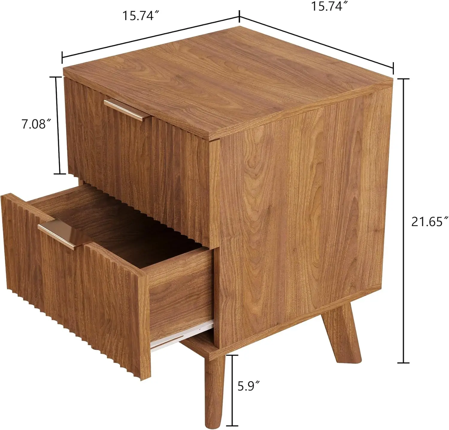 for Bedroom, Small Dresser Night Stand Side Table End Table with Wood Fluted Drawer Storage for Bedroom Closet(Walnut)