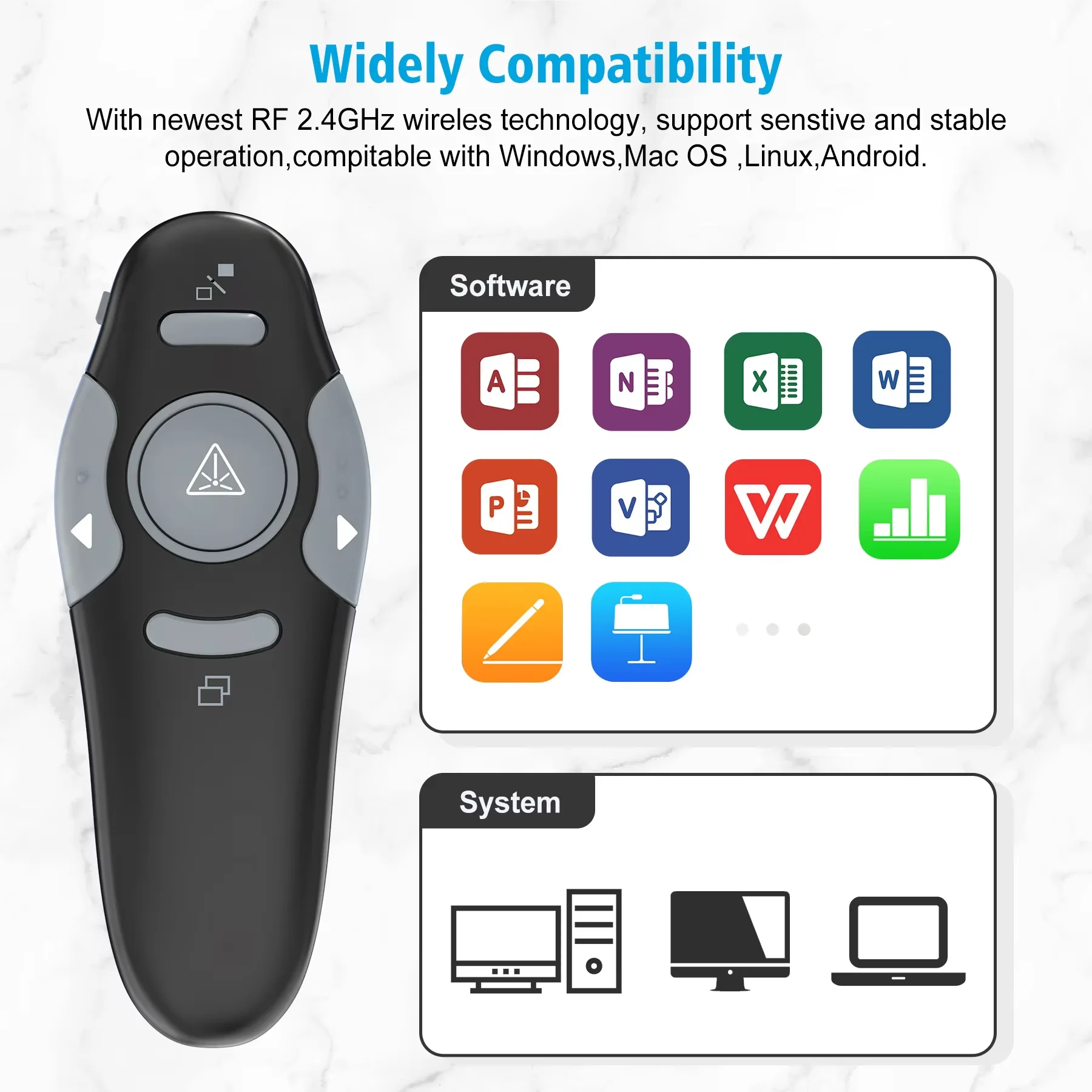 New K100 Wireless USB Presentation Remote Multifunctional Laser Pointer PPT Speaker Clicker For Office Classroom Presentations