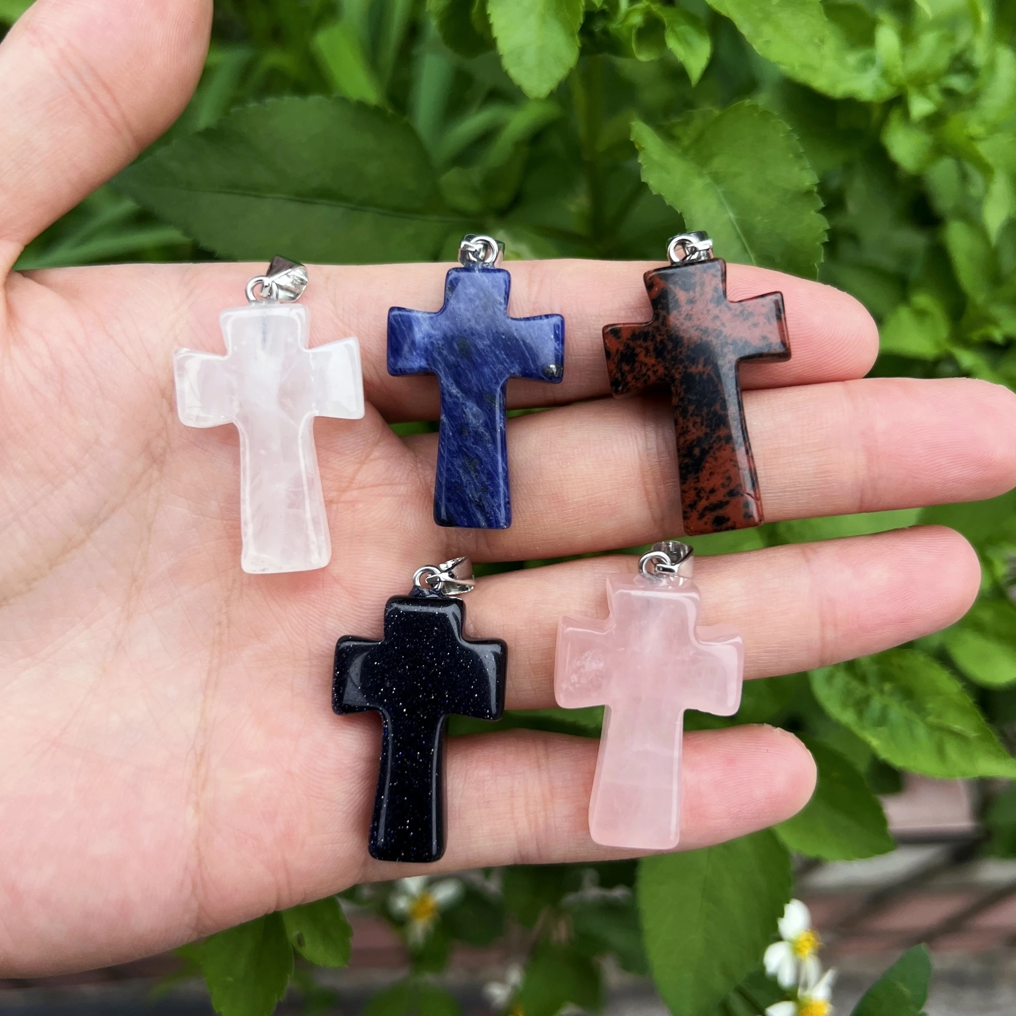 20PCS Wholesale Natural Stone Crystal Quartz Agates Cross Bead Pendant For DIY Jewelry Making