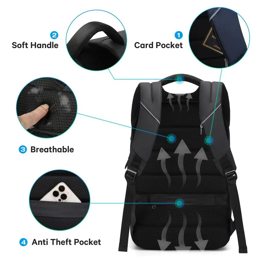 حقيبة ظهر للسفر، حقائب ظهر خفيفة الوزن للعمل للرجال، حقيبة ظهر للكمبيوتر المحمول مقاس 15.6 بوصة، حقيبة ظهر عصرية للرجال والنساء #5