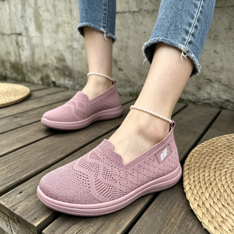Women Autumn Mary Jane Platform Flats Knit Mesh Breathable Elastic Strap Soft Non‑Slip Lightweight Casual Daily Walking Shoes