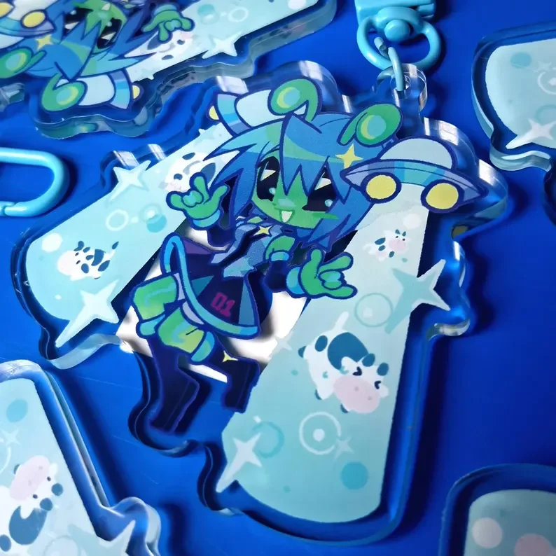 2.5 Inch Alien‑Style Character Double‑Sided Acrylic Keychain, Cosmic Themed Bag Charm, Collectible Fan Pendant Gift