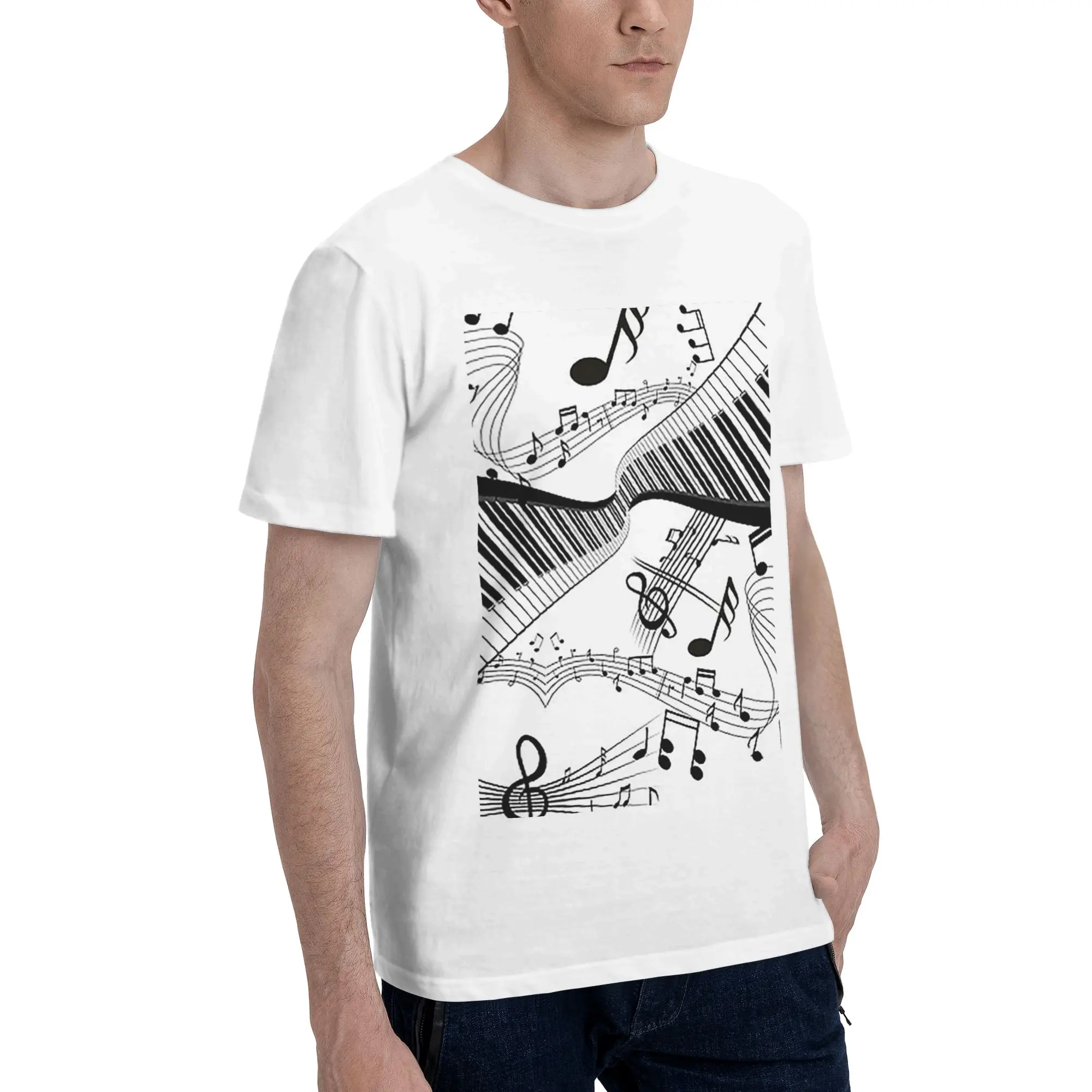 

Abstract Piano Keys With Musical Notes Men T-Shirt Plus Size T Shirts Men's Crew Neck Cotton Tees Short Summer Male