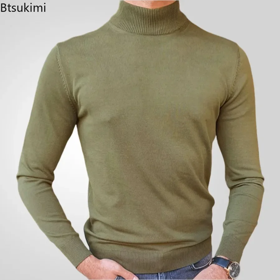 

Spring Autumn Men's Turtleneck Sweaters Solid Knitted Bottoming Tops Fashion Slim Casual Pullover T-shirts for Men Thin Sweaters