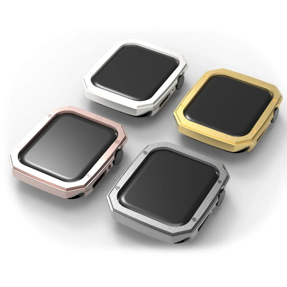 Hard PC Bumper for Apple Watch 45mm 41mm 40mm 44mm Plating Brushed Drop-proof Protective Cover for iWatch series 9 8 7 6 5 se 4