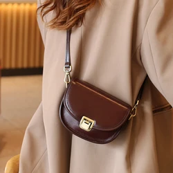 New Style Genuine Leather Women's Small Bag Vegetable Tanned Cow Leather Single Shoulder Bag Lady Popular Messenger Purse