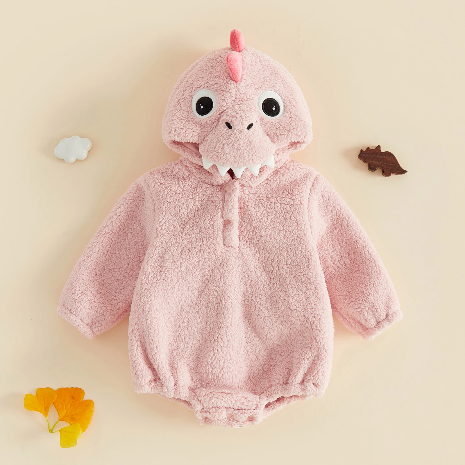 Cute Baby Boy Girl Dinosaur Costume Fleece Long Sleeve Hooded Romper Warm Winter Jumpsuits Snowsuit Outwear Suit