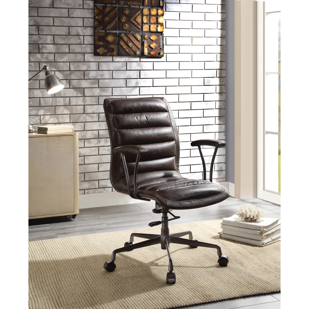 

Zooey Chocolate Top Grain Leather Office Chair Distress Computer Desk Chair Comfortable Ergonomic Design for Home And Office Use