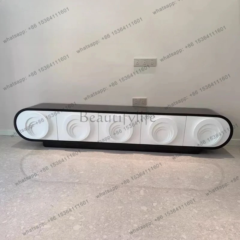 

Modern simple cream wind floor TV cabinet minimalist living room floor cabinet black and white color matching TV cabinet