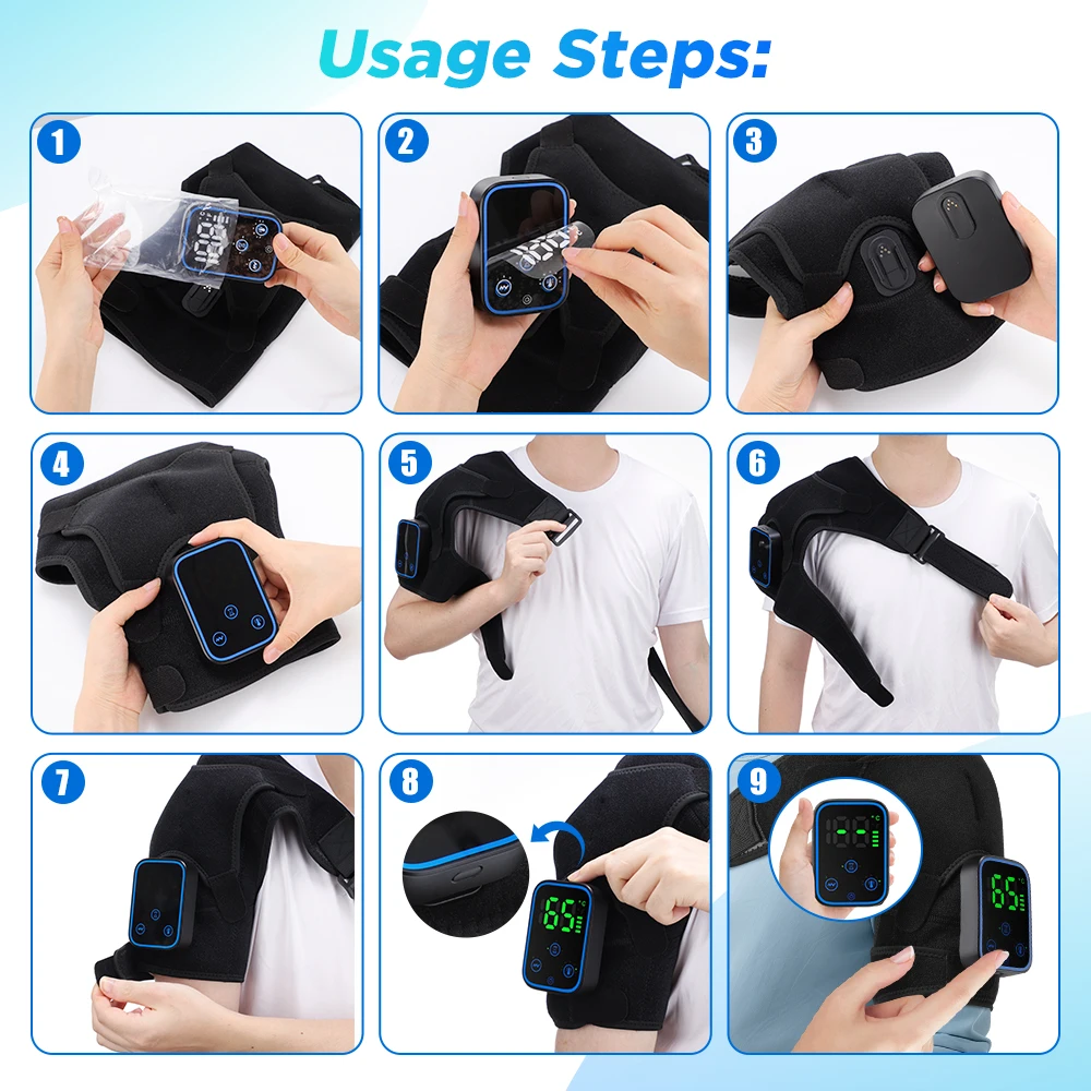 Wireless Detachable Shoulder Massager with APP Control Electric Heating Vibration 3-Level Timer for Shouder Relaxation view 8