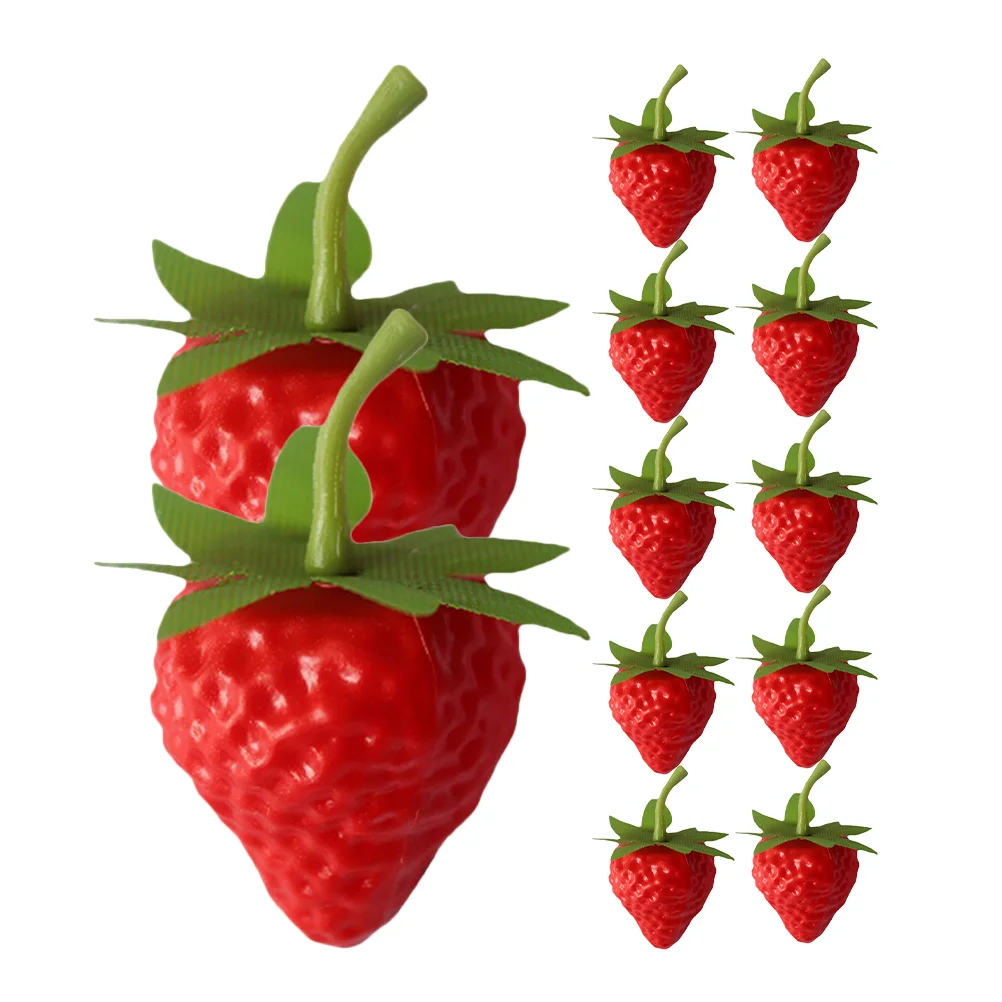 10 Pcs Simulated Strawberry Artificial Strawberries Fruits Ornament Fake Model Faux Pvc