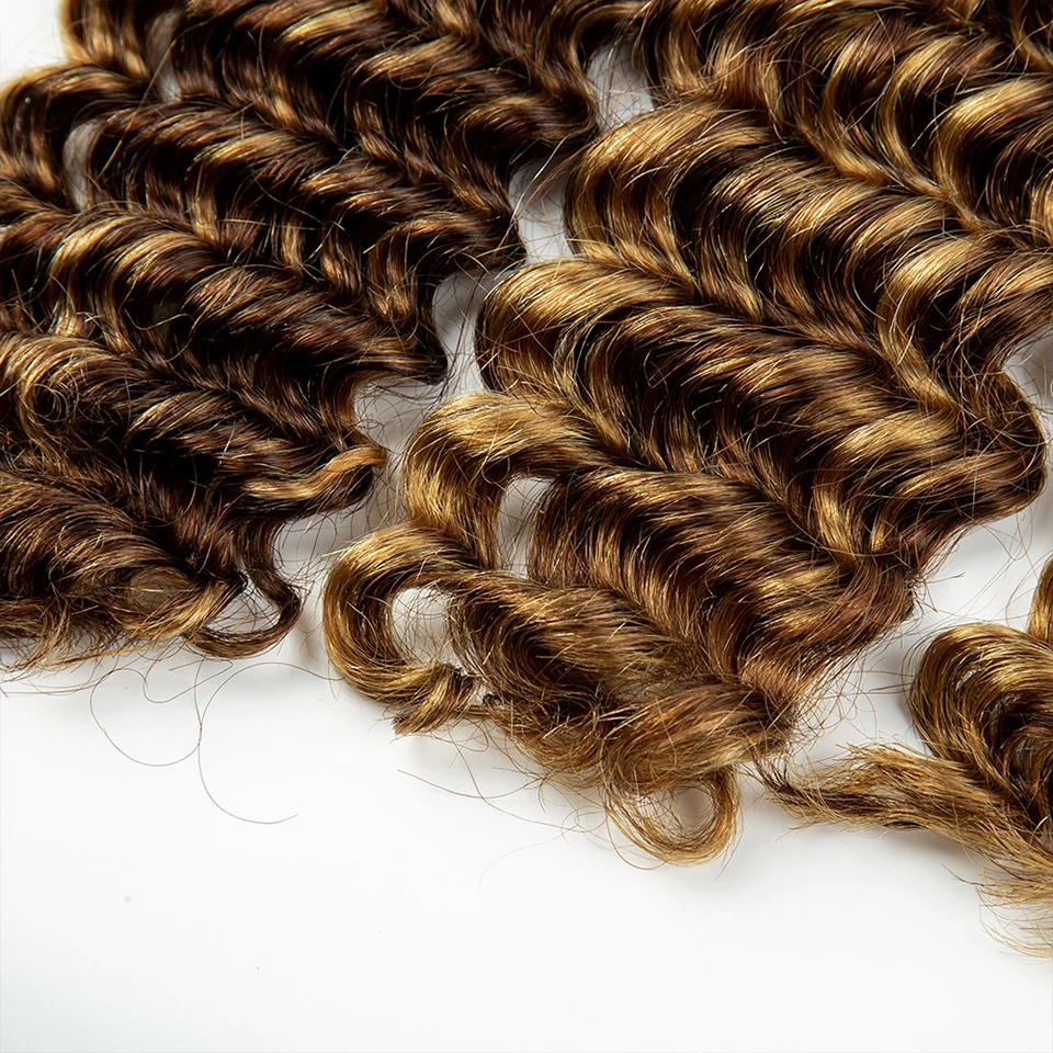 Paquetes de ondas profundas ombré, paquete de resaltado, tejido de cabello humano brasileño virgen, paquete de ondas profundas marrones, paquete de 28 pulgadas P4/27