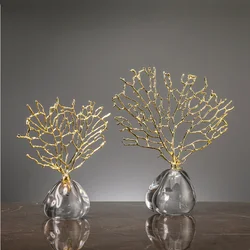 Adornos de imitación de Coral, florero de cristal de árbol de Metal, marco de Metal hueco resinoso, Océano de Coral, figuritas decorativas, decoración del hogar