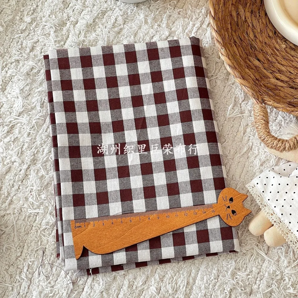145x50cm Kaffeefarbenes Baumwoll-Karo-Gewebe für Damenbekleidung, Taschen, Haaraccessoires - Nähstoff – Detail 13