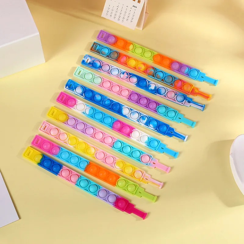 8Pcs Rainbow Antistress Pop Bracelet Rubber Wristband Fidget Toy for Kids Adults Birthday Party Favors Goodie Bag Pinata Filler