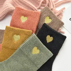 Embroidery Heart Socks for Women Autumn Winter Warm Short Sock Harajuku Female Casual Socks Ladies Funny Cute Sox Mujuer Meias