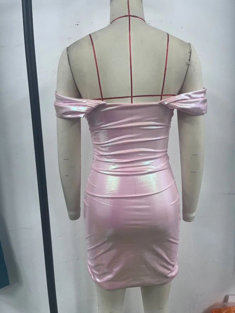 눈부신 주름 바디콘 미니 파티 드레스 여성 섹시 스트랩리스 플리츠 오프숄더 백리스 생일 클럽웨어 패션 의상